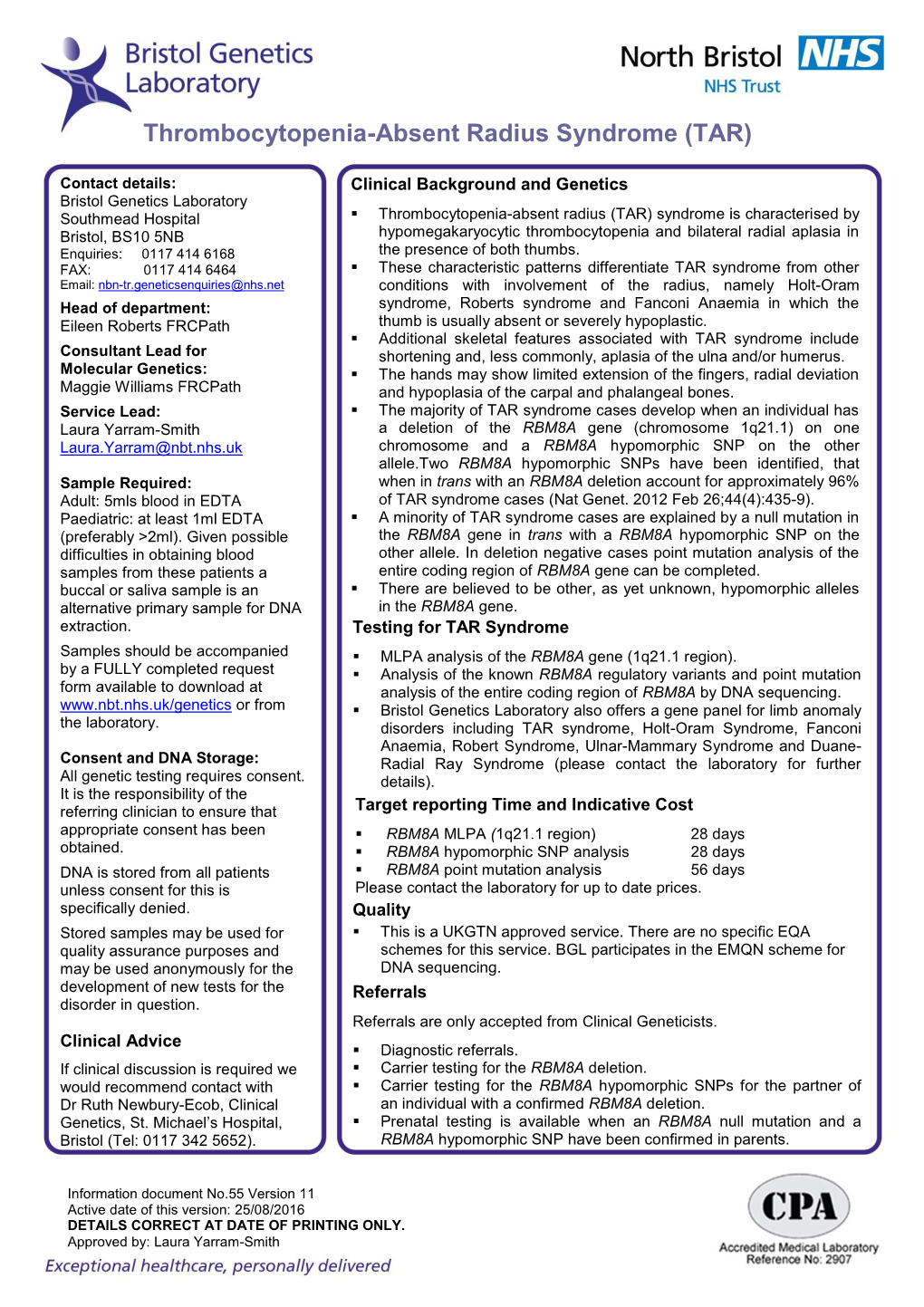 Thrombocytopenia-Absent Radius (TAR) Syndrome Service At