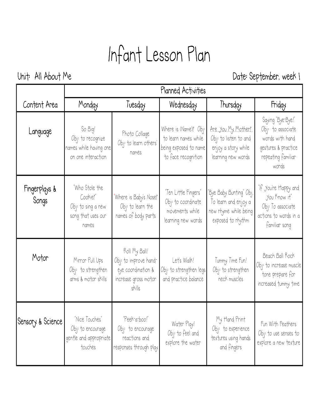 Year Long Lesson Plans