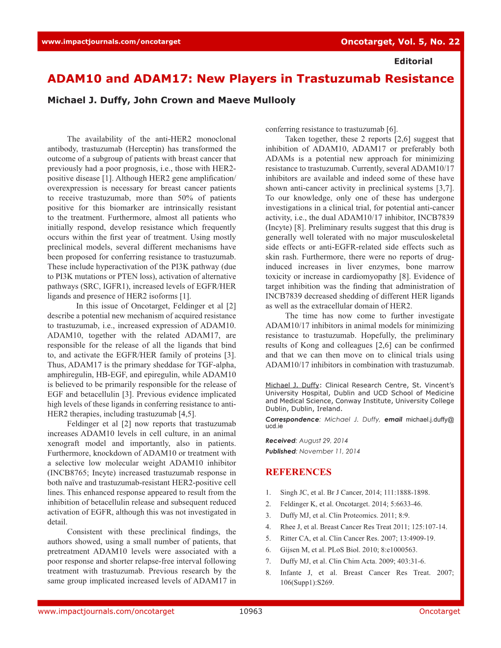 ADAM10 and ADAM17: New Players in Trastuzumab Resistance