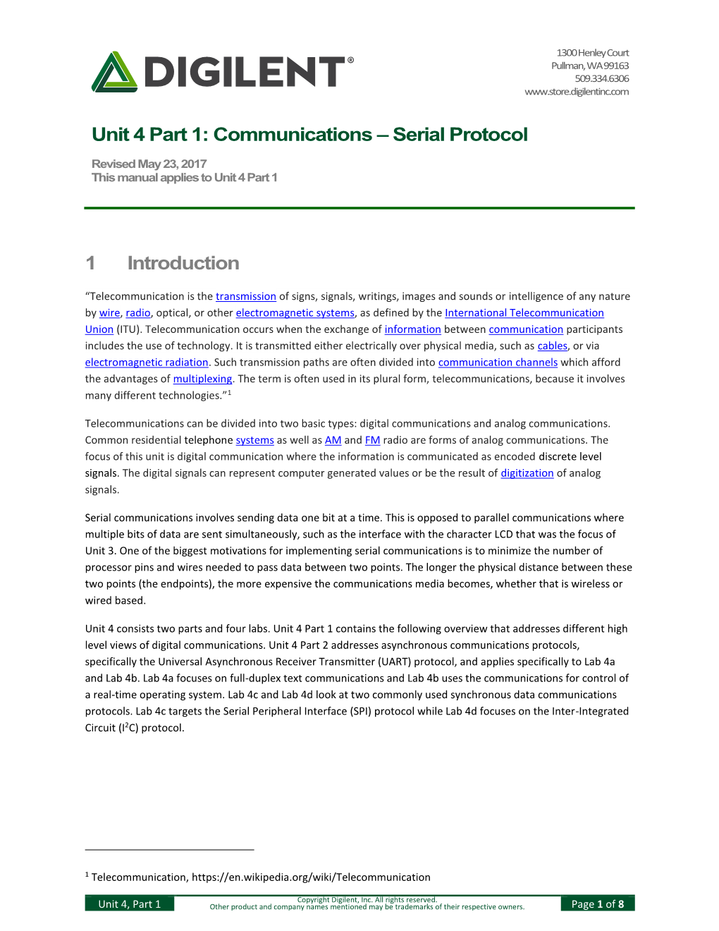 Unit 4 Part 1: Communications – Serial Protocol