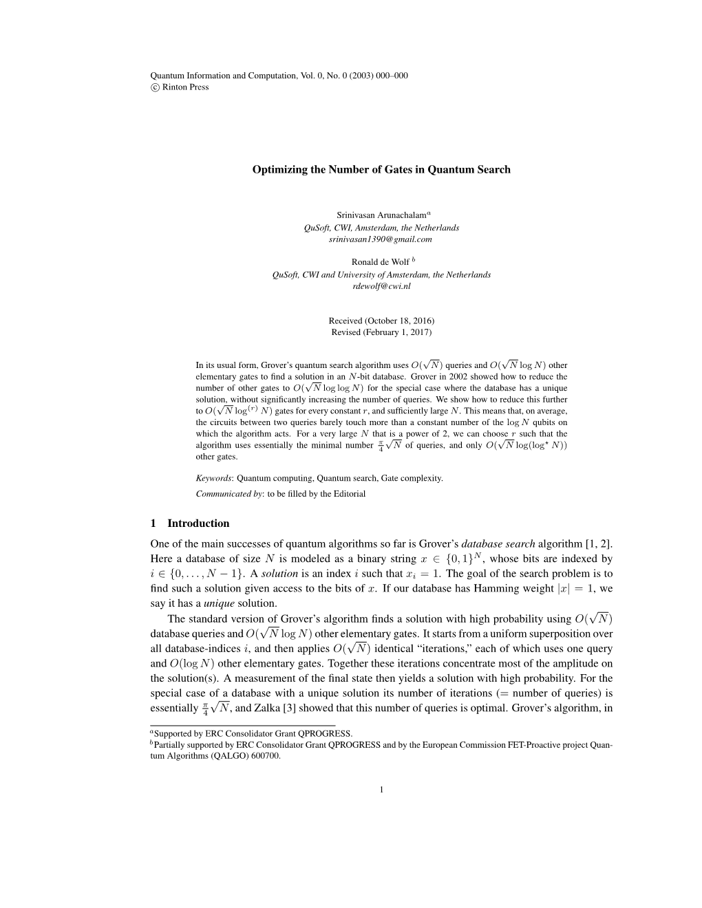 Optimizing the Number of Gates in Quantum Search