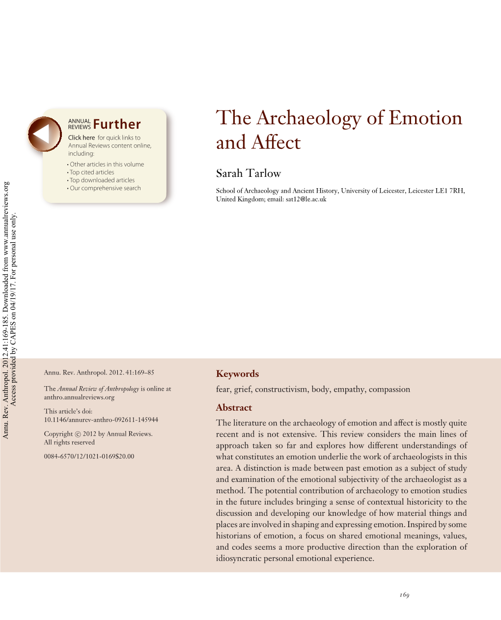 The Archaeology of Emotion and Affect