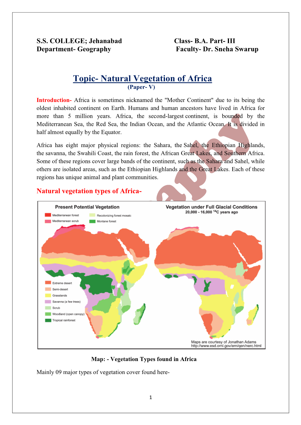 Topic- Natural Vegetation of Africa (Paper- V)