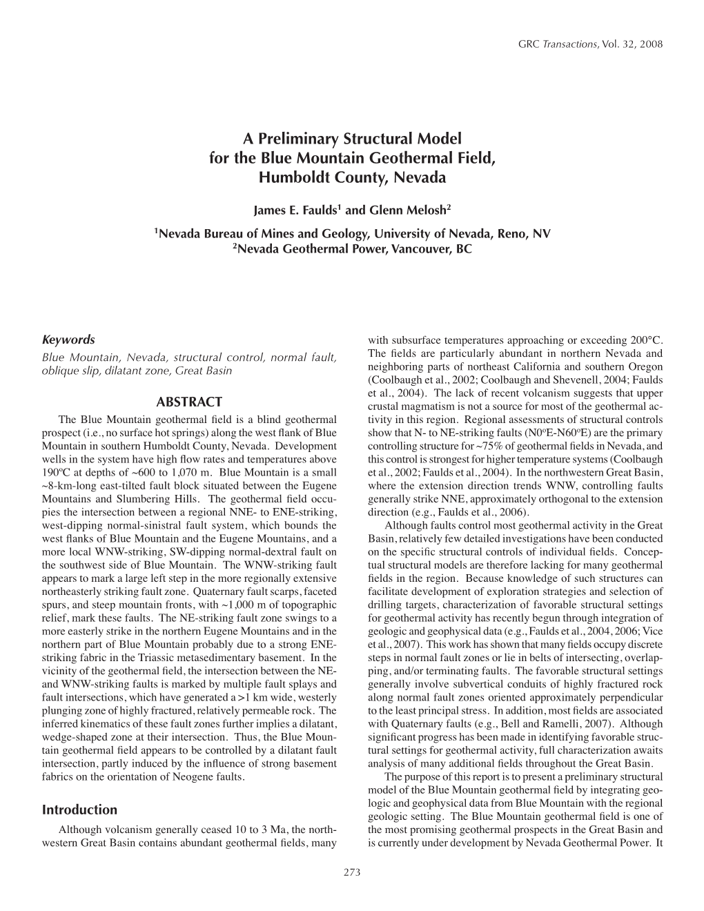 A Preliminary Structural Model for the Blue Mountain Geothermal Field, Humboldt County, Nevada