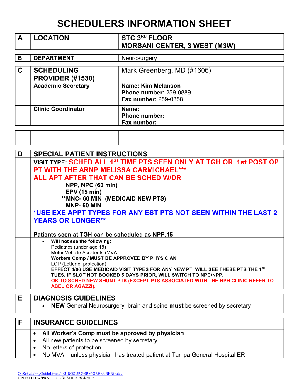 Schedulers Information Sheet