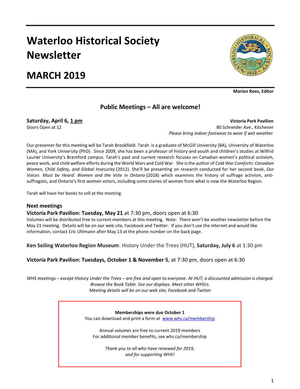 2019 Newsletters