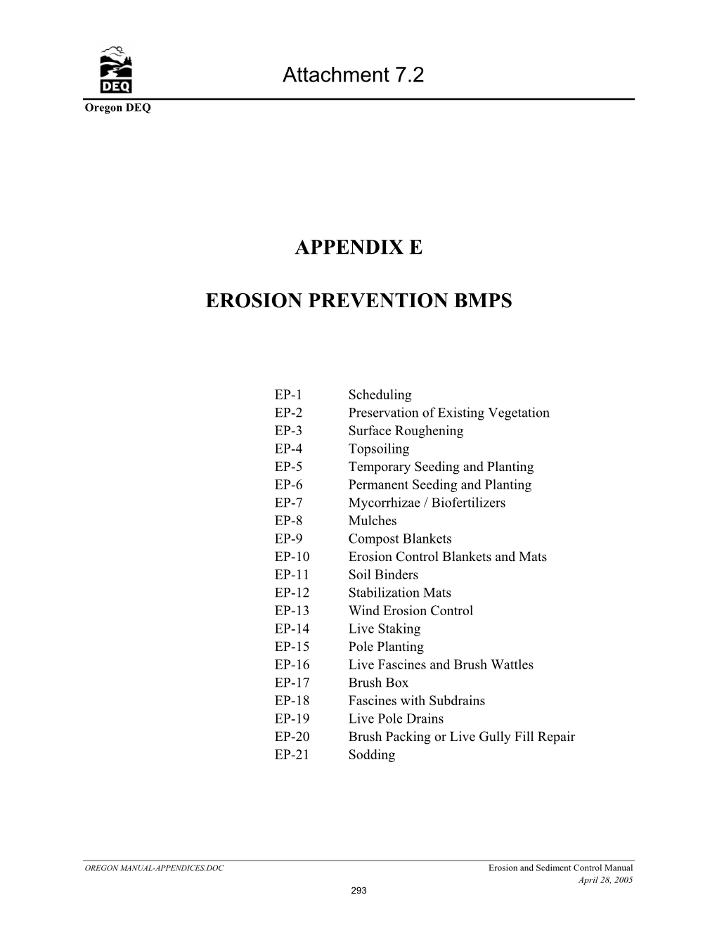 APPENDIX E EROSION PREVENTION BMPS Attachment