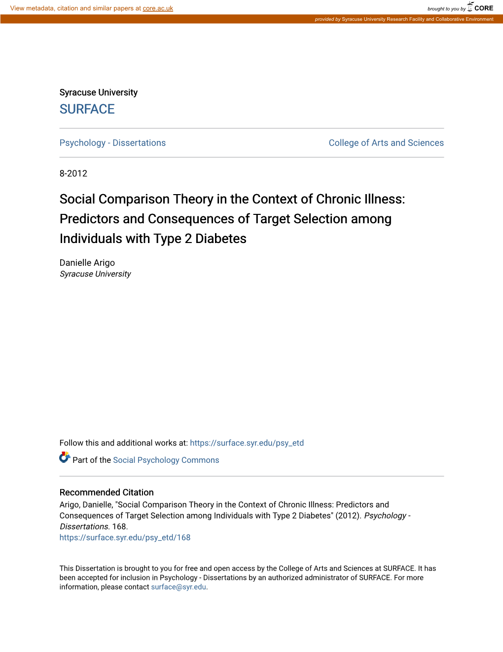 Social Comparison Theory in the Context of Chronic Illness: Predictors and Consequences of Target Selection Among Individuals with Type 2 Diabetes