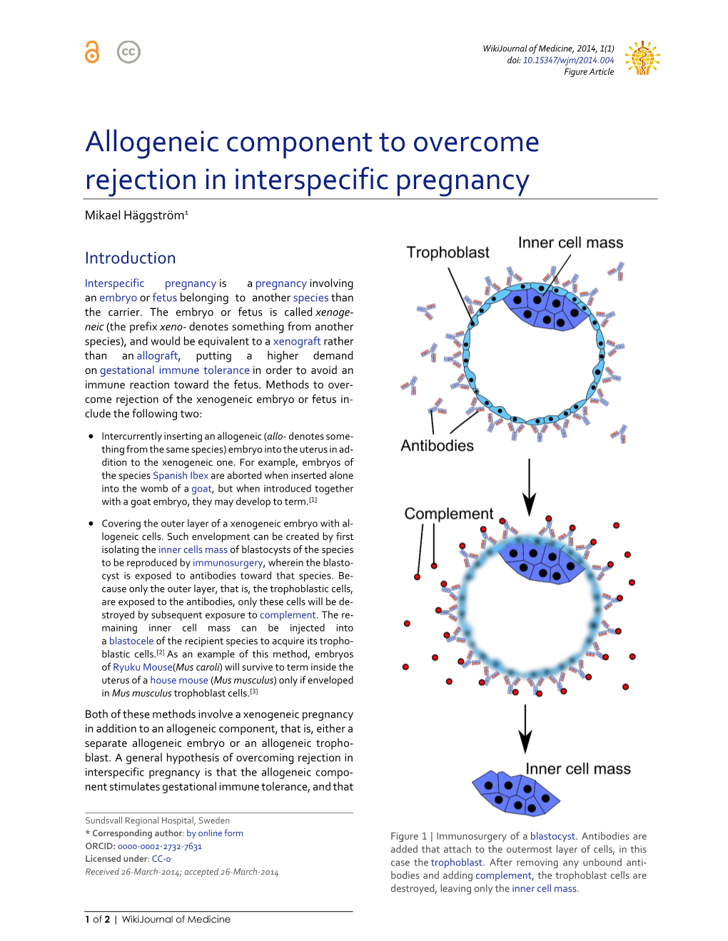Allogeneic Component to Overcome Rejection in Interspecific Pregnancy Mikael Häggström1