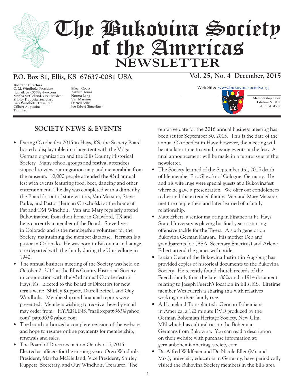 The Bukovina Society of the Americas NEWSLETTER P.O