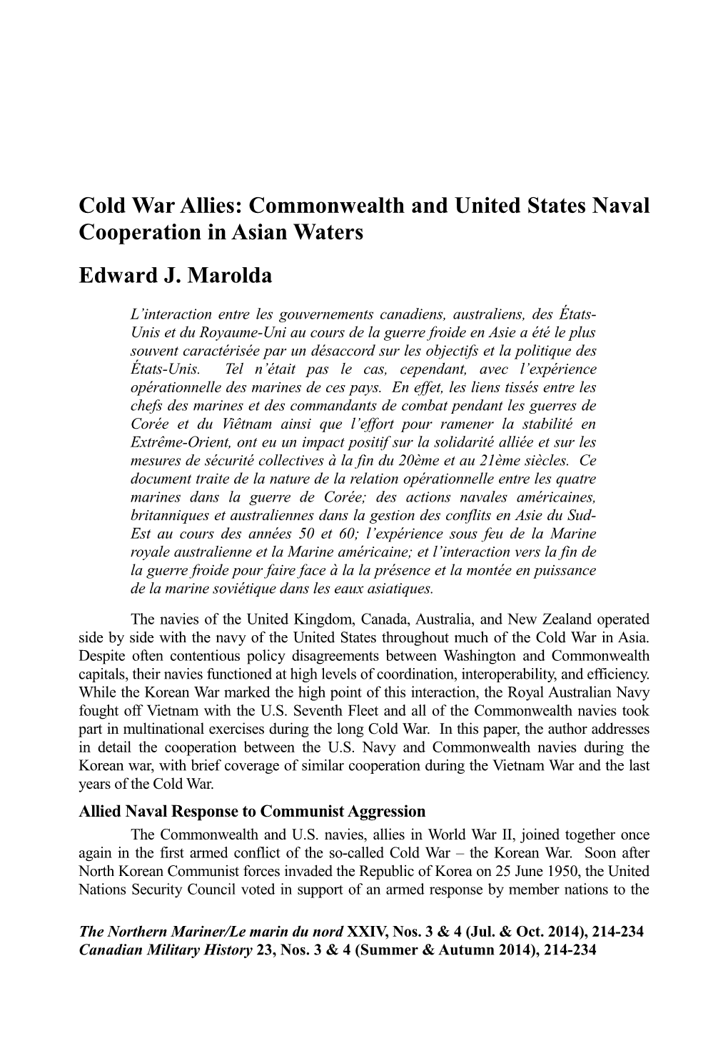 Cold War Allies: Commonwealth and United States Naval Cooperation in Asian Waters Edward J