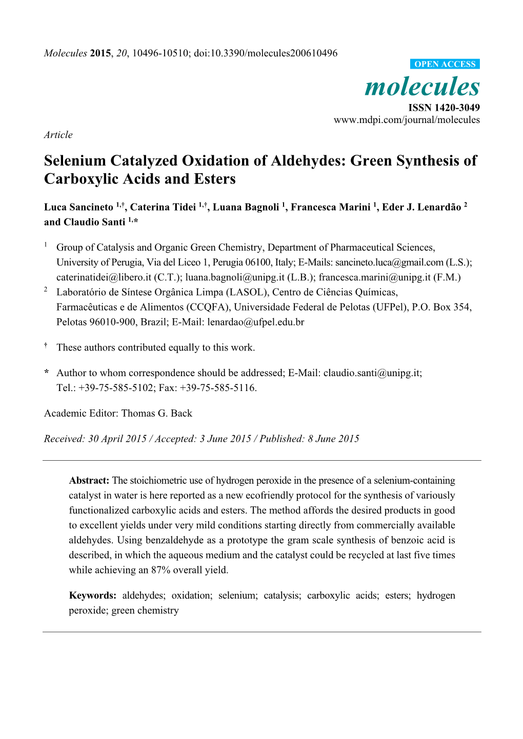 Green Synthesis of Carboxylic Acids and Esters