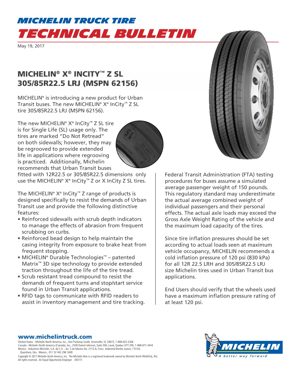 MICHELIN TRUCK TIRE Technical BULLETIN May 19, 2017