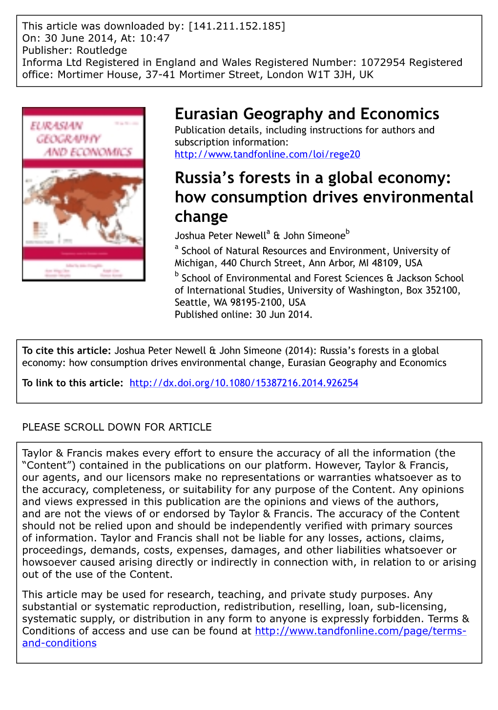 2014. Russia's Forests in a Global Economy: How Consumption