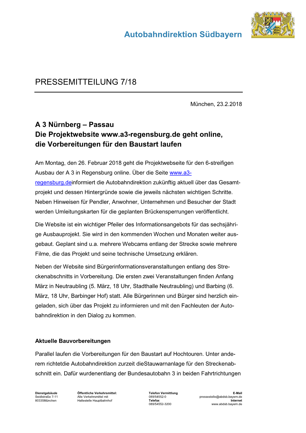 Pressemitteilung Der Autobahndirektion