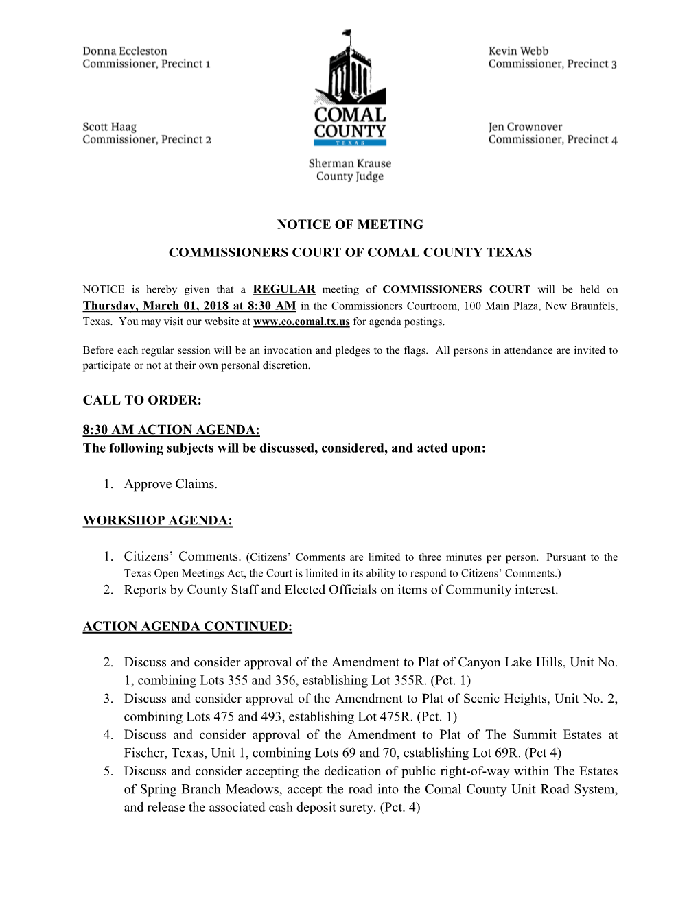 Commissioners Court Meeting Agenda 2018-03-01 08-30