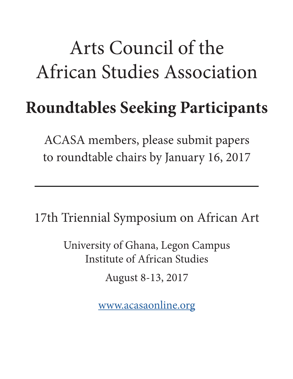 Arts Council of the African Studies Association Roundtables Seeking Participants