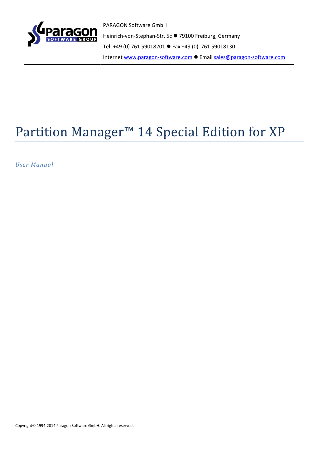 Partition Manager™ 14 Special Edition for XP