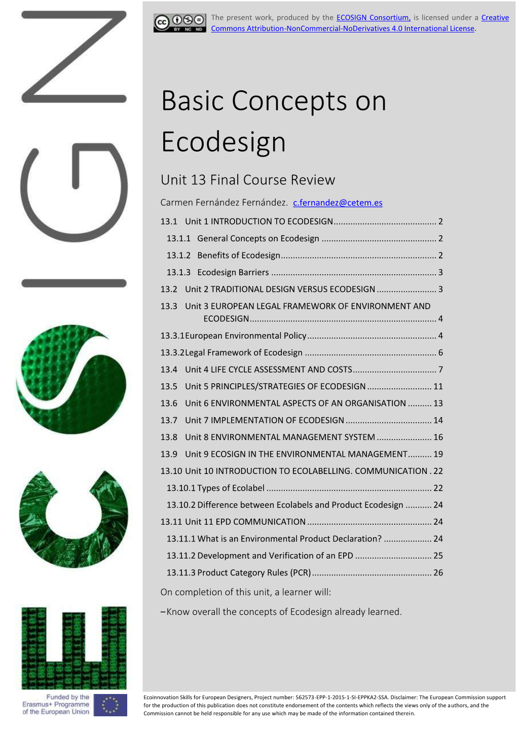 Basic Concepts on Ecodesign Unit 13 Final Course Review