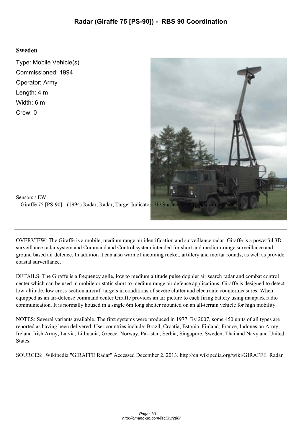 Radar (Giraffe 75 [PS-90]) - RBS 90 Coordination