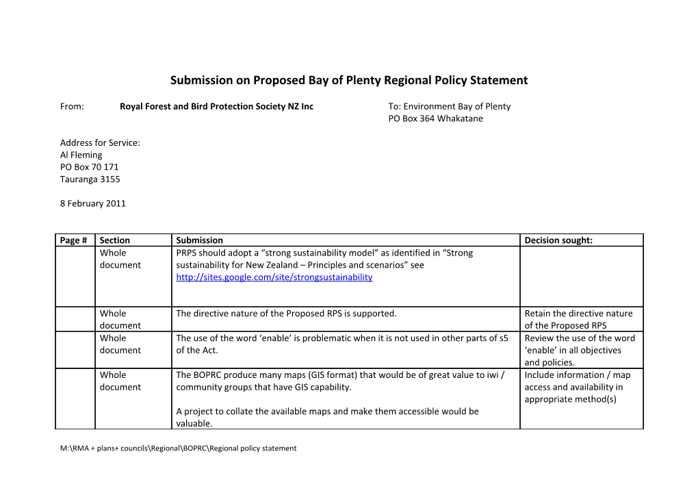 Submission on Proposed Bay of Plenty Regional Policy Statement