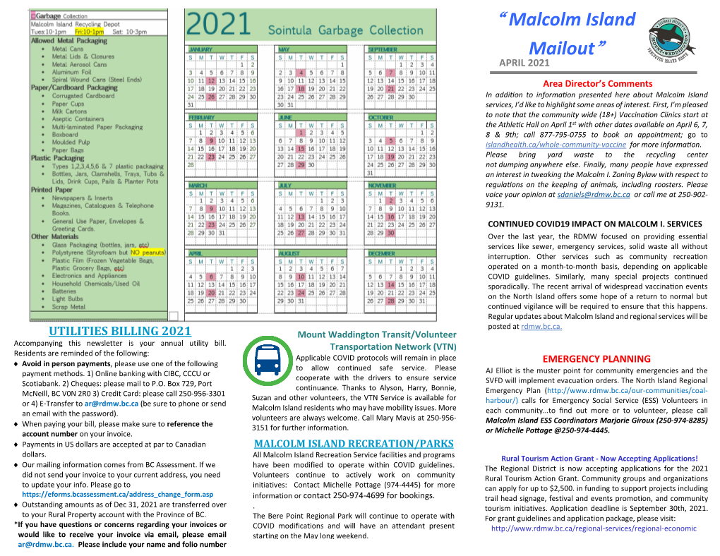 Malcolm Island Newsletter, April 2021