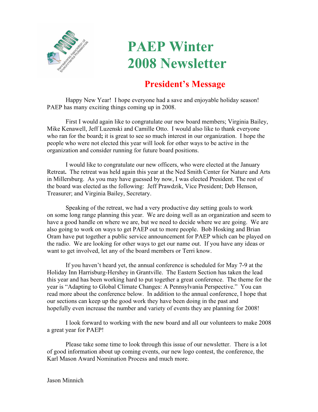 Winter 2008 Newsletter