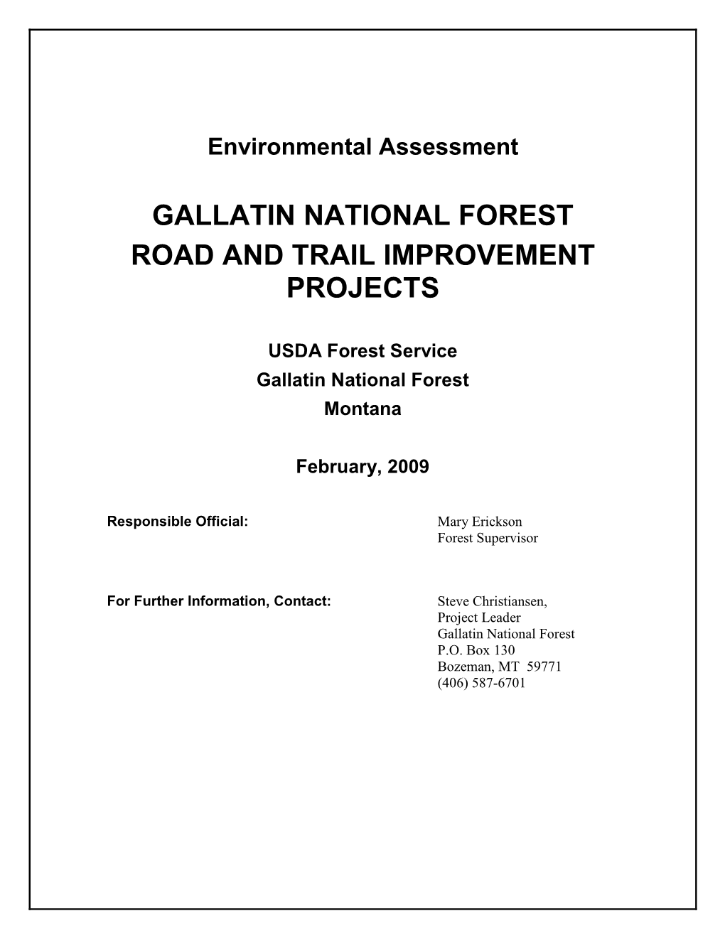 Roads and Trails Environmental Assessment