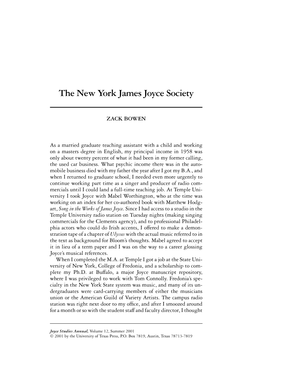 The New York James Joyce Society