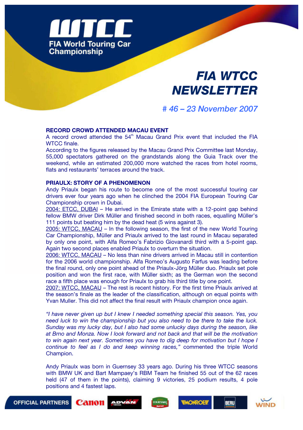 Fia Wtcc Newsletter