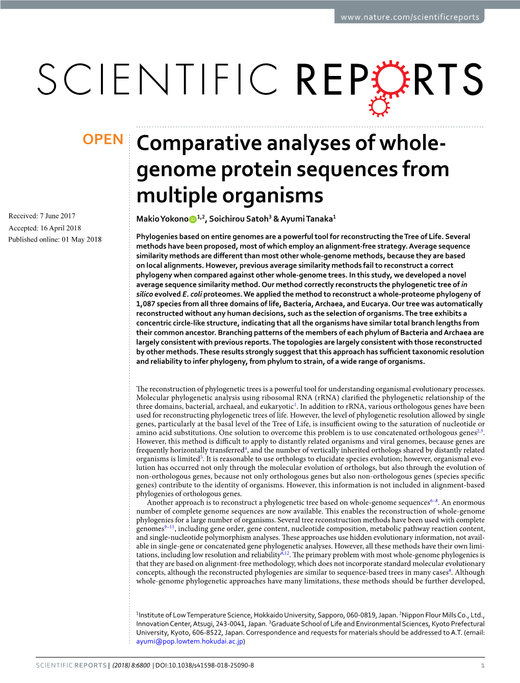 Comparative Analyses of Whole-Genome Protein Sequences