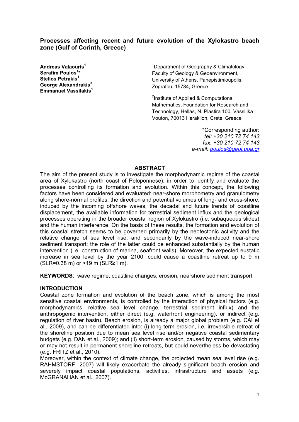 Processes Affecting Recent and Future Evolution of the Xylokastro Beach Zone (Gulf of Corinth, Greece)