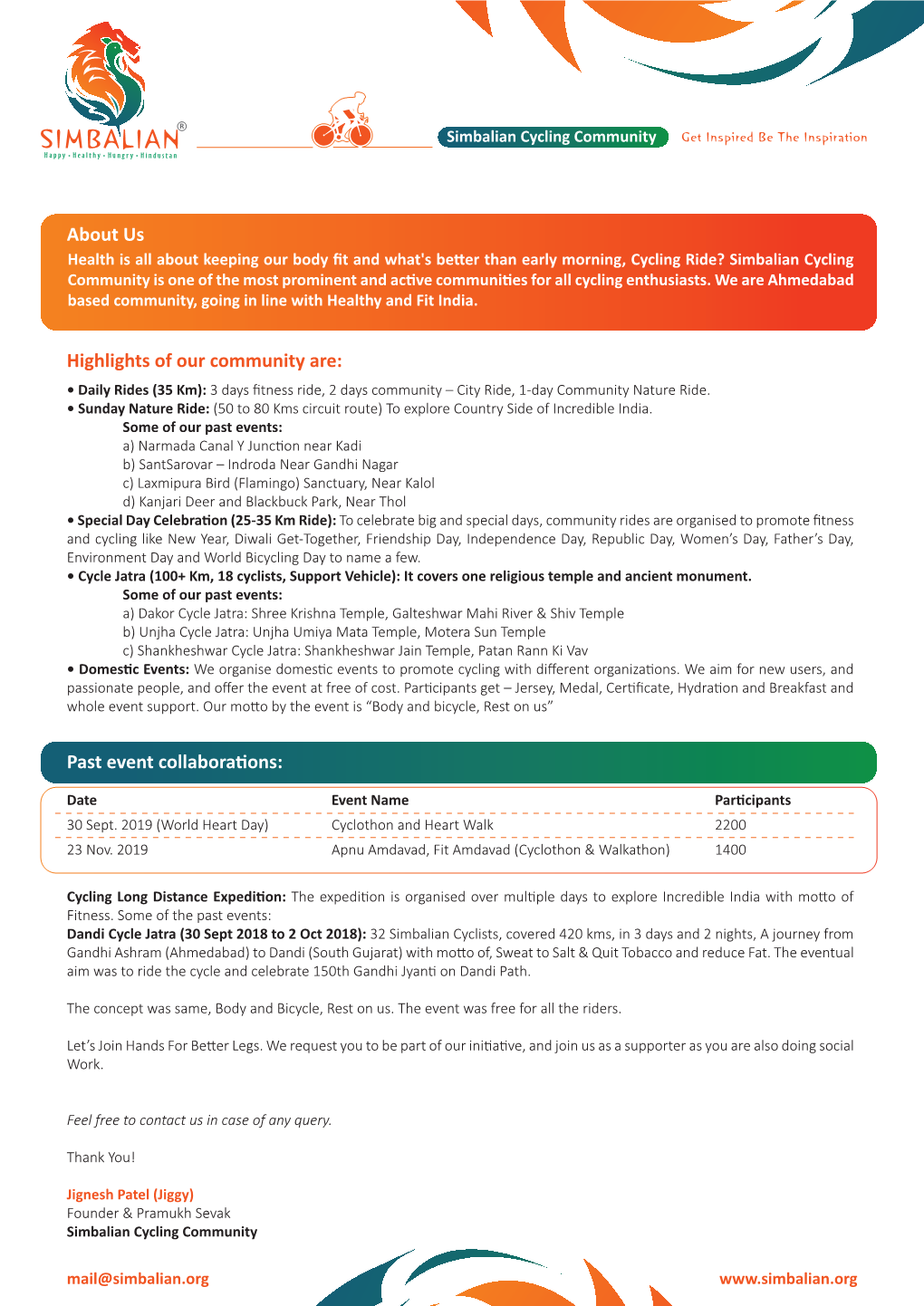 Simbalian Cycling Commuity Profile & Proposal