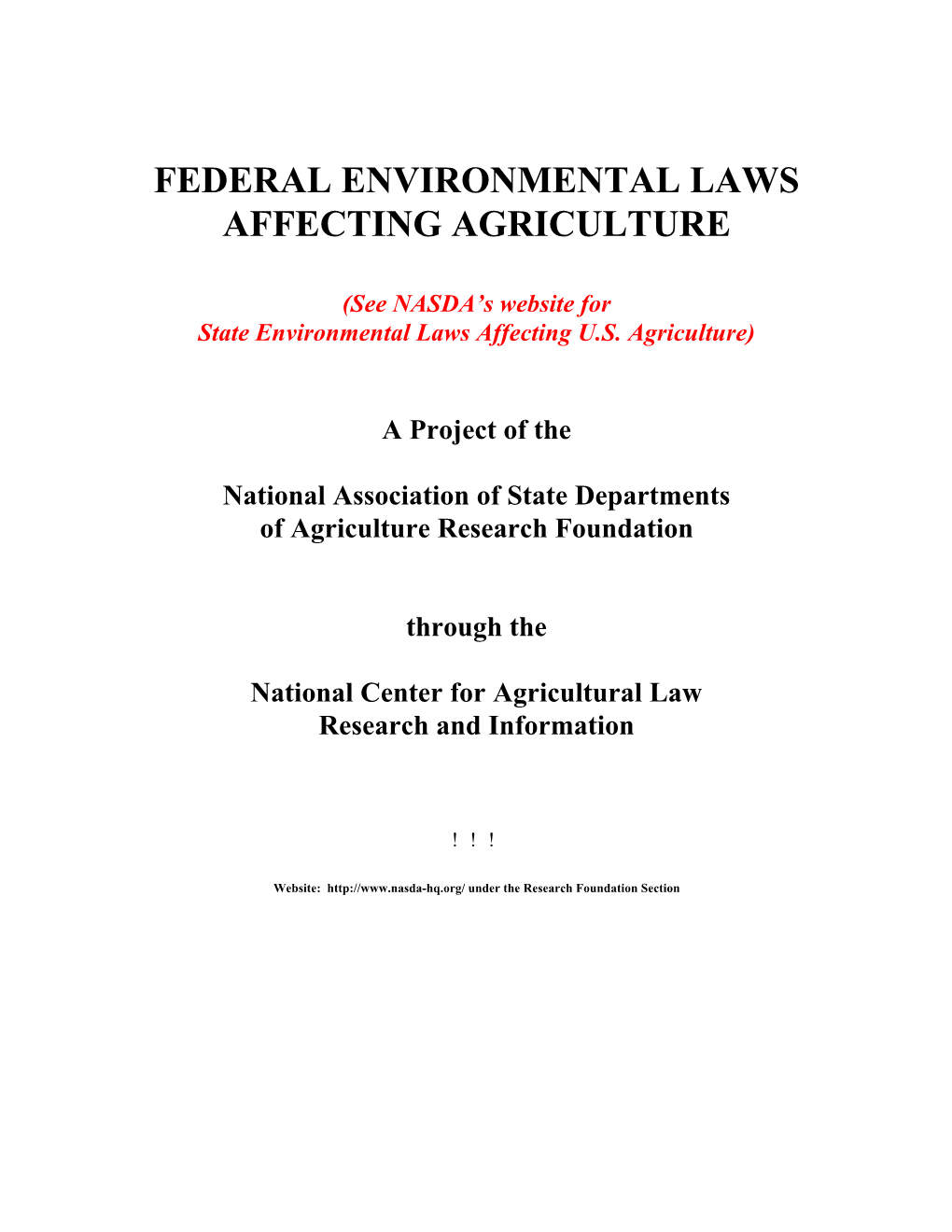 Federal Environmental Laws Affecting Agriculture