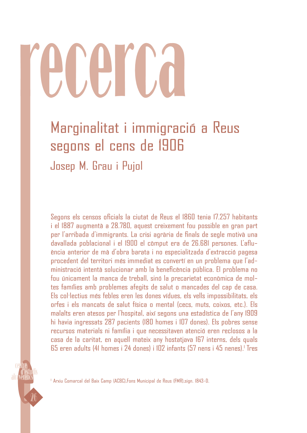 Marginalitat I Immigració a Reus Segons El Cens De 1906 Josep M