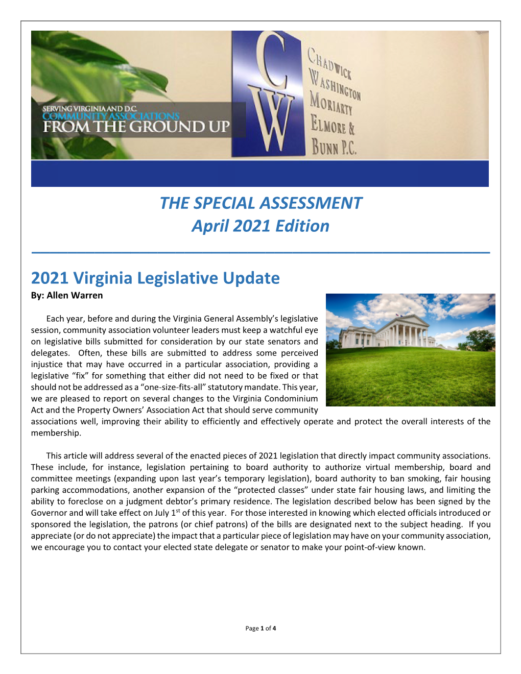 2021 Virginia Legislative Update By: Allen Warren