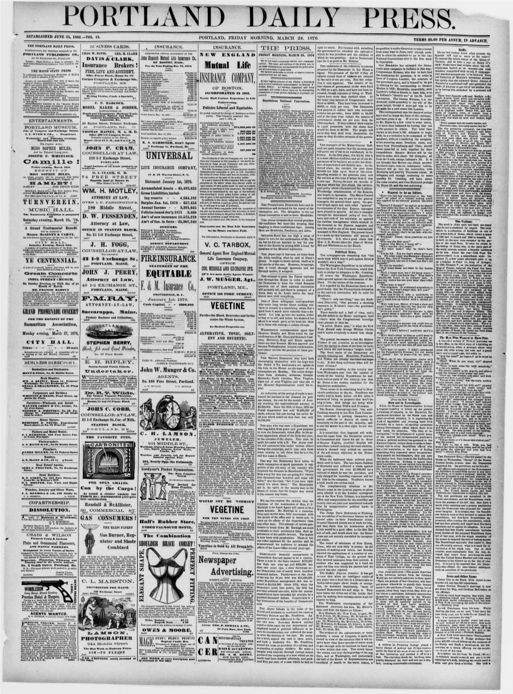 Portland Daily Press: March 24, 1876