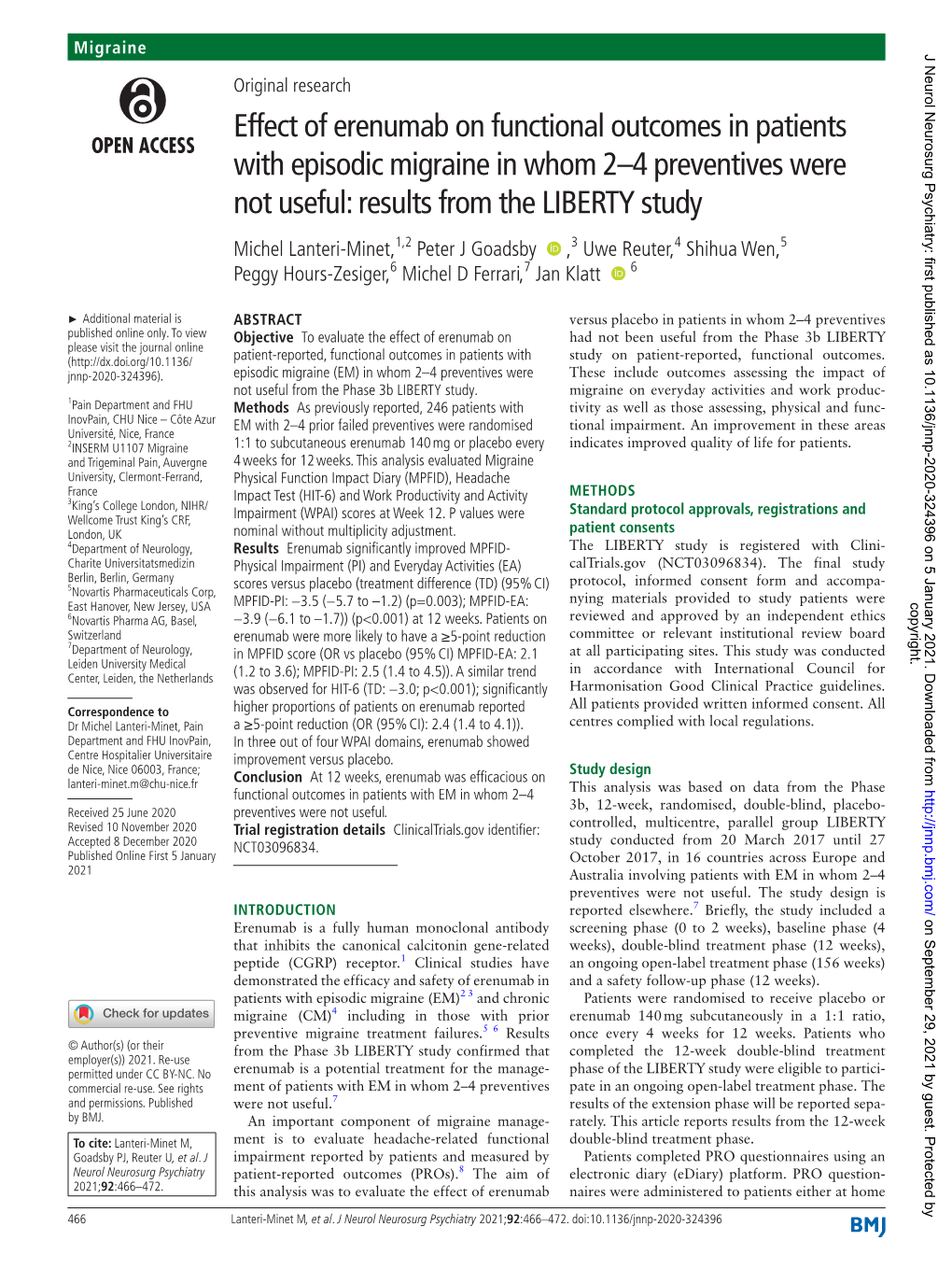 Effect of Erenumab on Functional Outcomes in Patients with Episodic