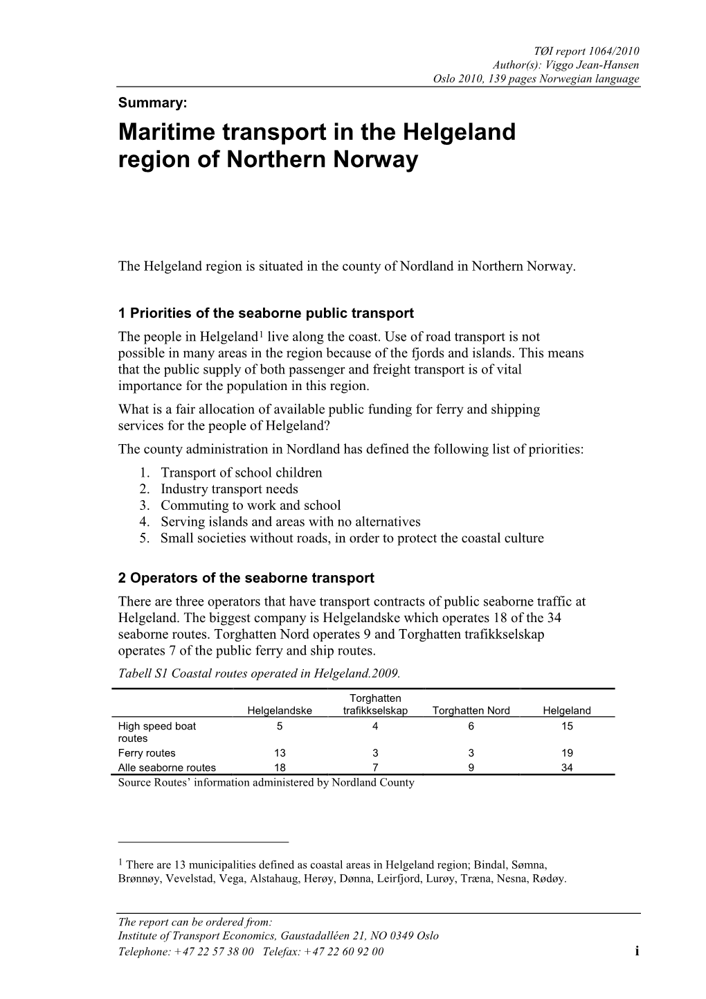 Maritime Transport in the Helgeland Region of Northern Norway