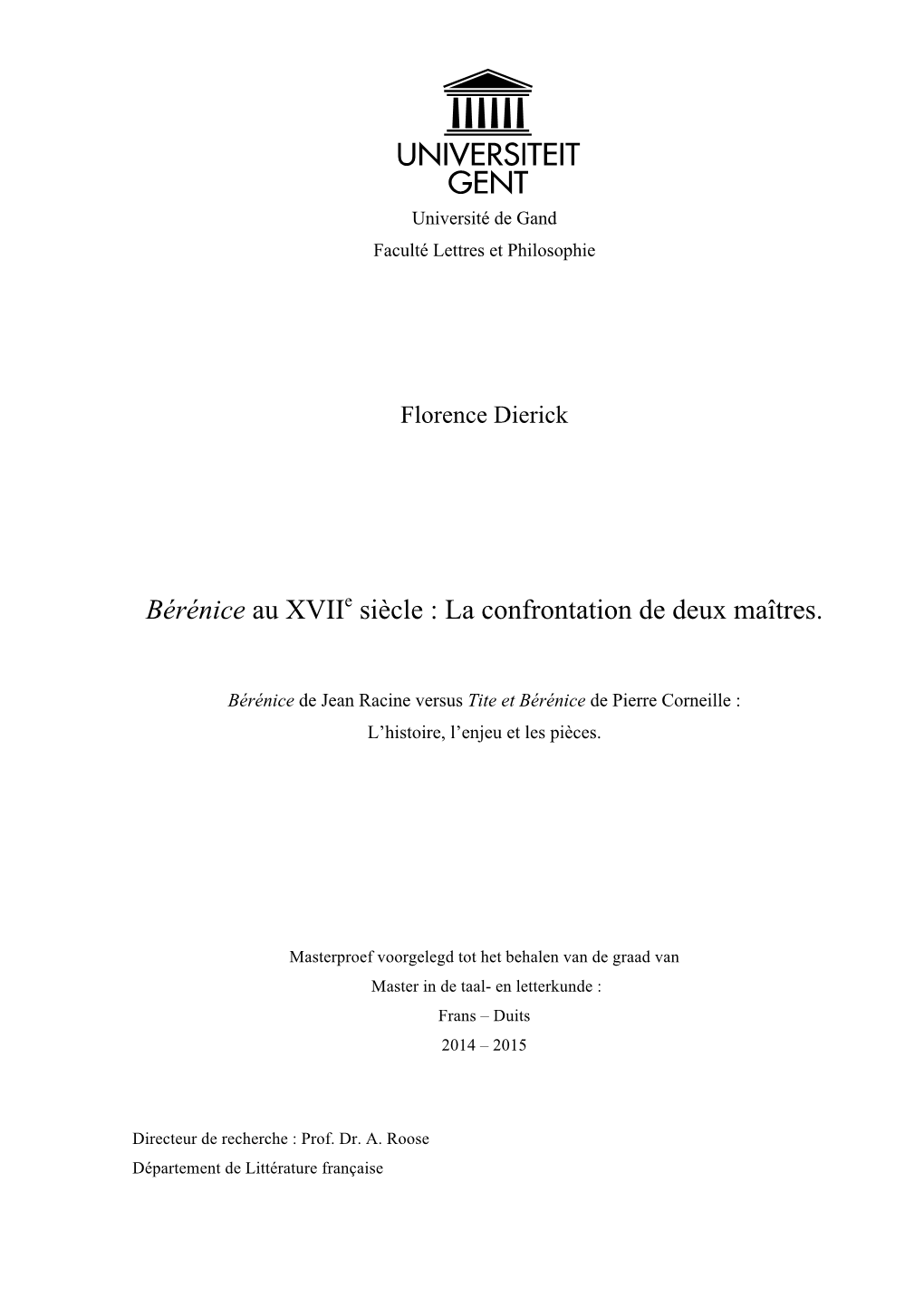 Bérénice Au Xviie Siècle : La Confrontation De Deux Maîtres