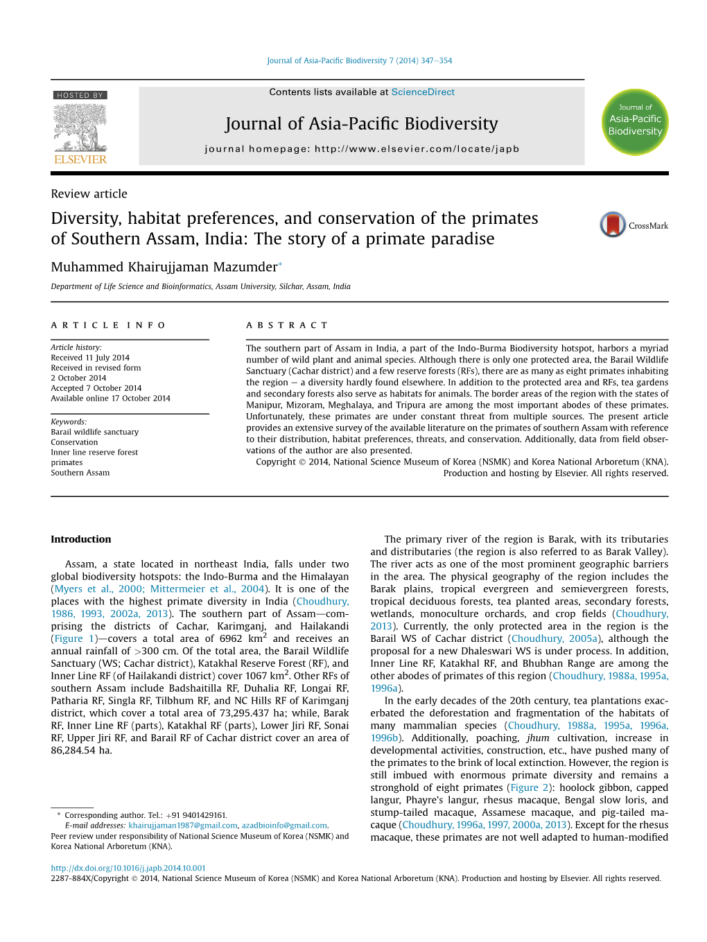 Diversity, Habitat Preferences, and Conservation of the Primates of Southern Assam, India: the Story of a Primate Paradise