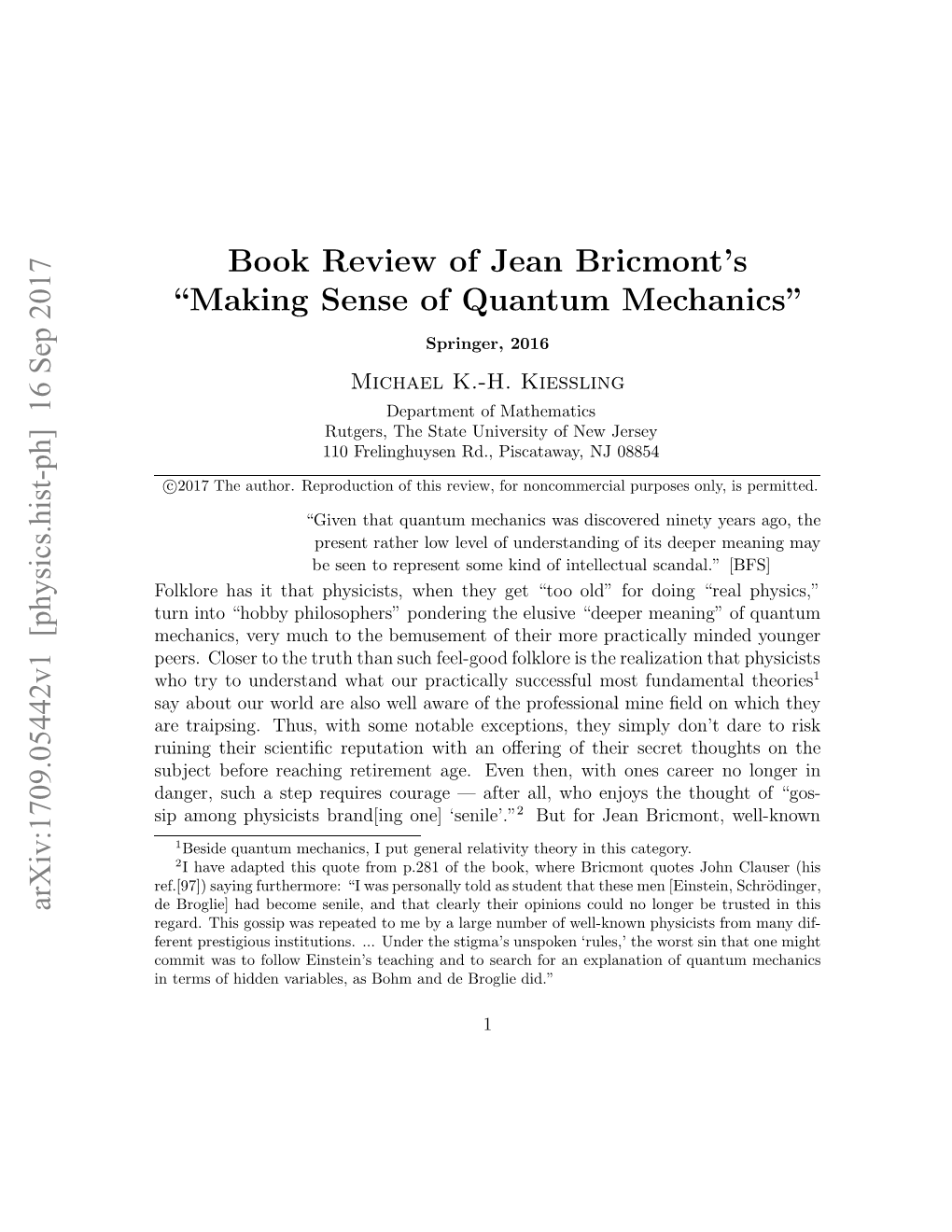 Review of Jean Bricmont's Book