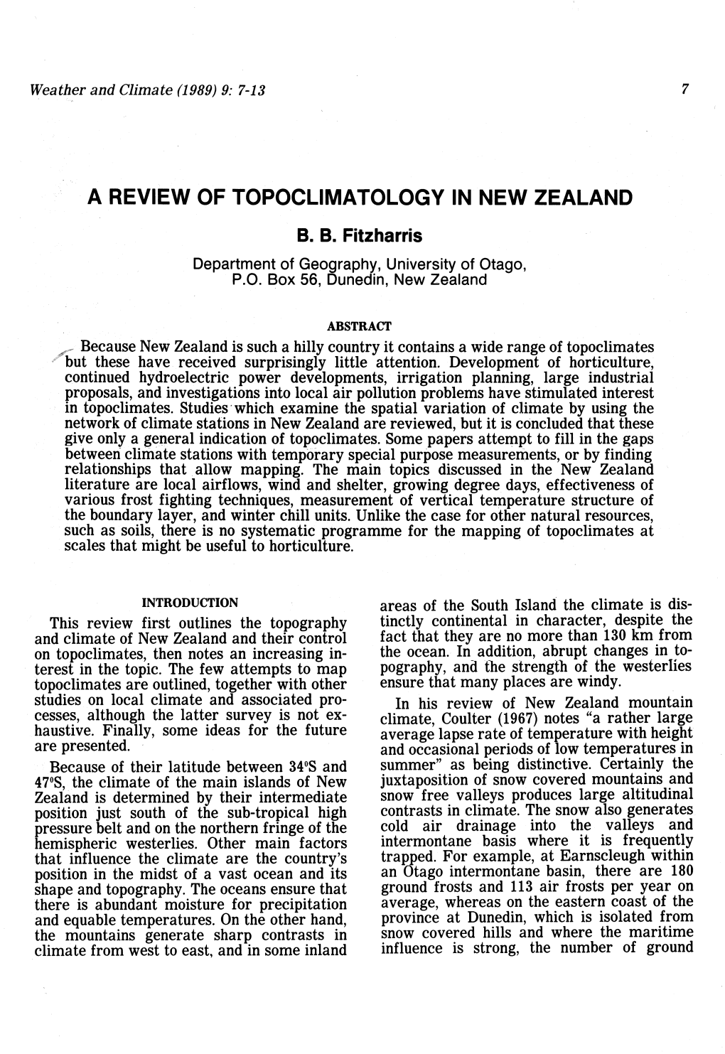 A Review of Topoclimatology in New Zealand