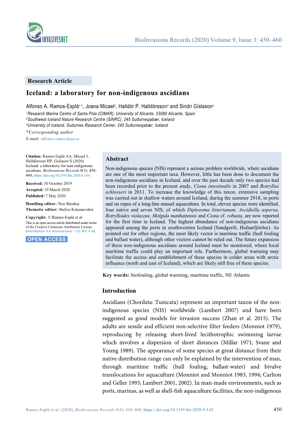 Iceland: a Laboratory for Non-Indigenous Ascidians