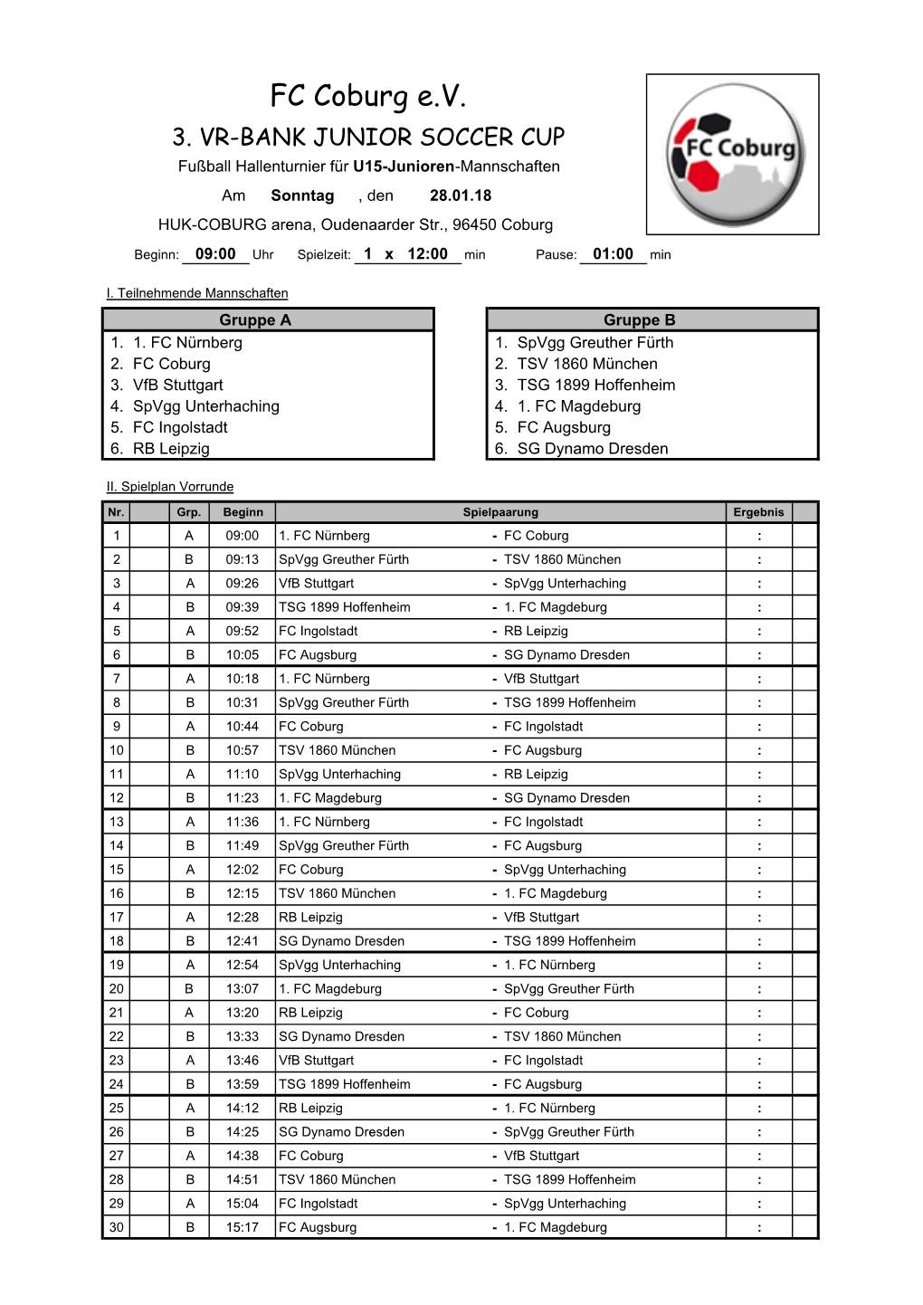 U15 VR-BANK JUNIOR SOCCER CUP Spielplan Kopie