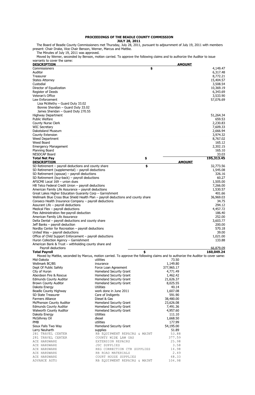 Proceedings of the Beadle County Commission