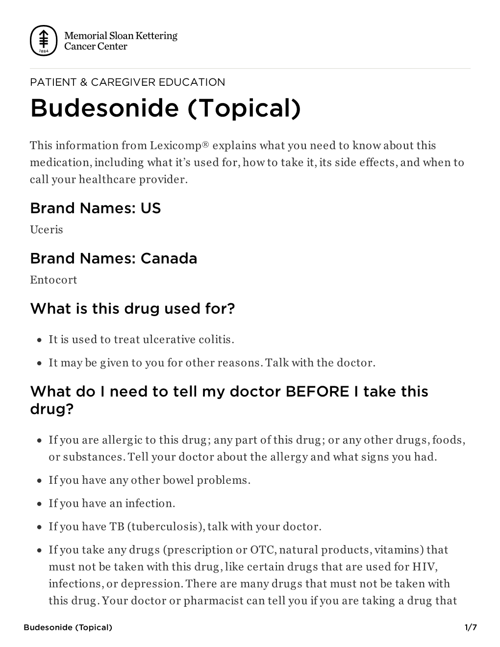 Budesonide (Topical) | Memorial Sloan Kettering Cancer Center