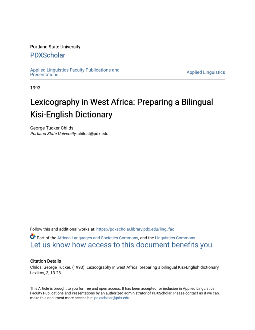Lexicography in West Africa: Preparing a Bilingual Kisi-English Dictionary