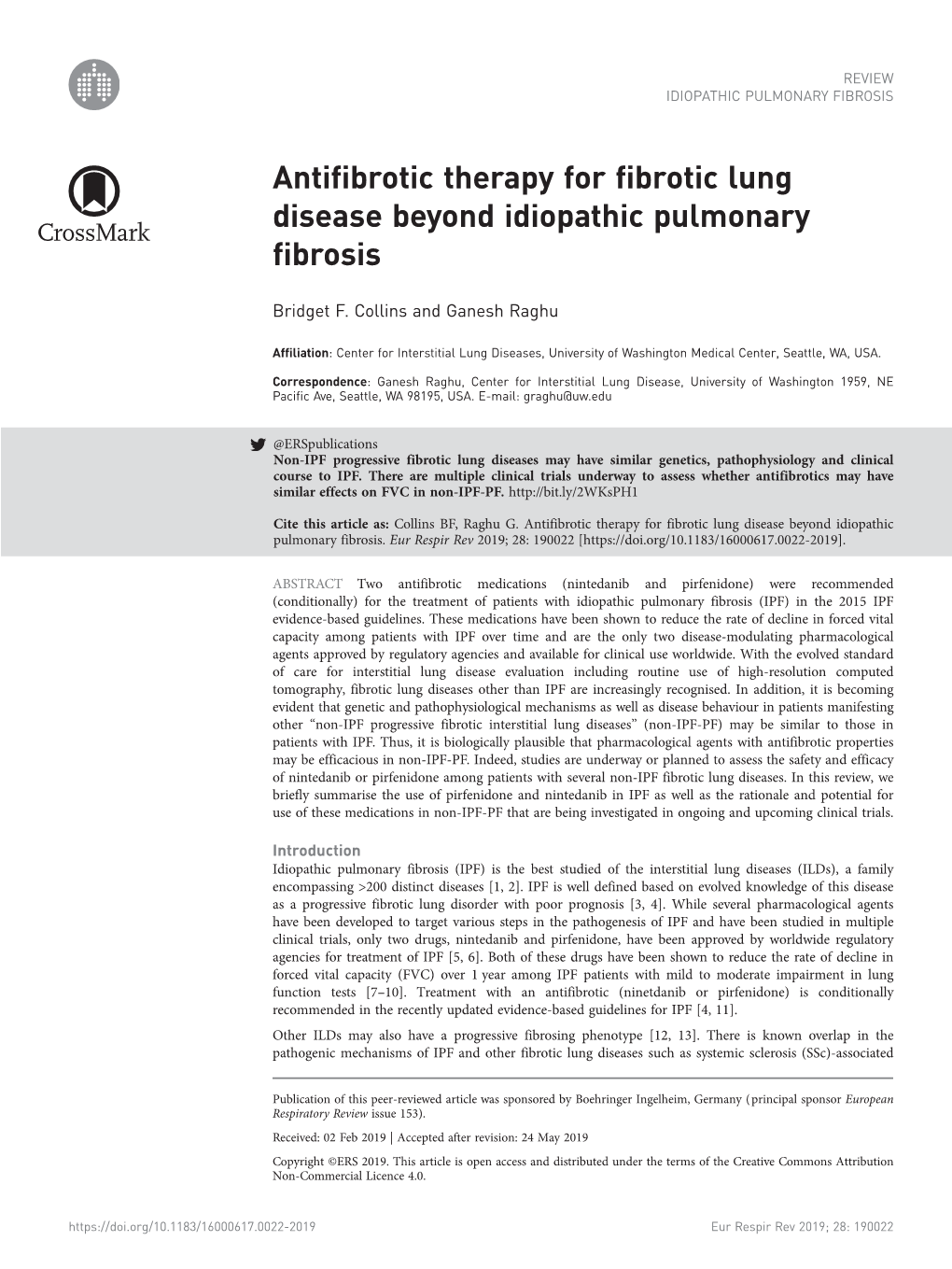 Antifibrotic Therapy for Fibrotic Lung Disease Beyond Idiopathic Pulmonary Fibrosis