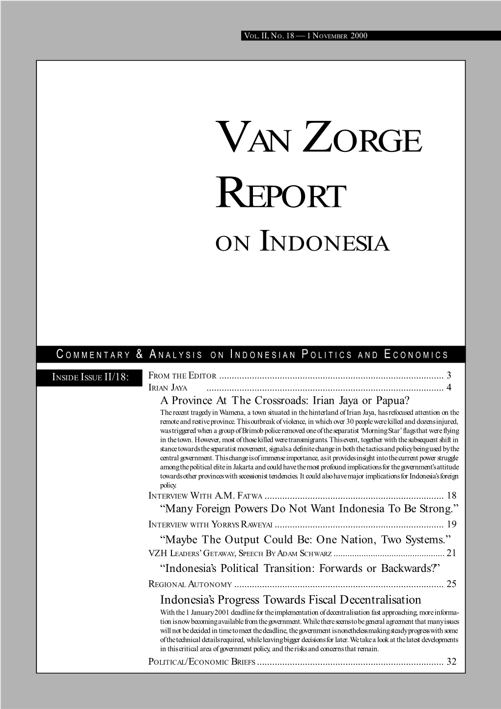 Van Zorge Report on Indonesia